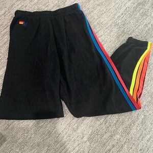 Aviator Nation 5 Stripe Sweatpants Black + Neon